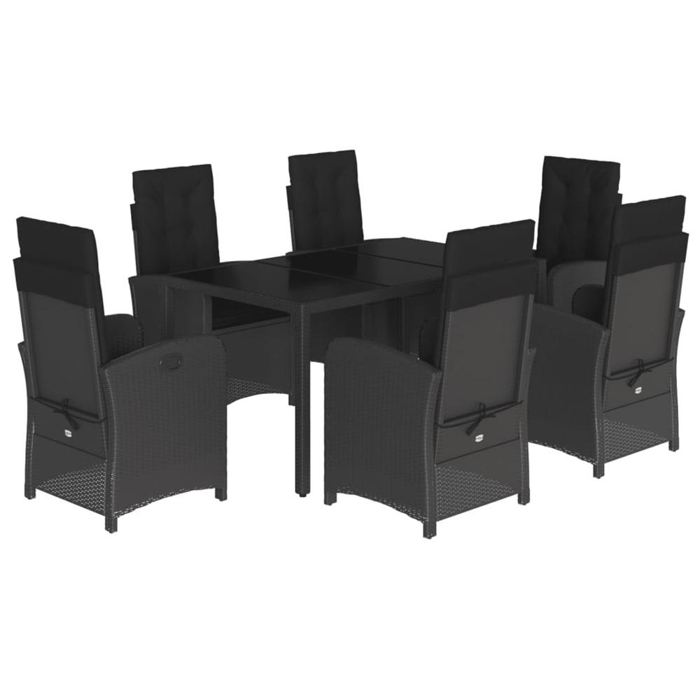 Ensemble à manger de jardin coussins 7pcs noir résine tressée