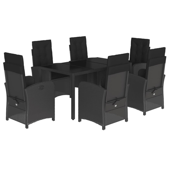 Ensemble à manger de jardin coussins 7pcs noir résine tressée