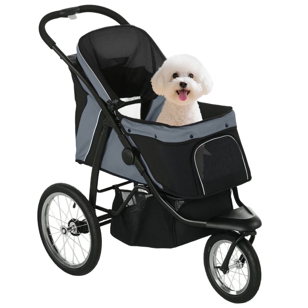 Poussette chien acier oxford pour petit moyen chien 3 roues pliable 111x58x107cm gris - comfortxl outdoor living