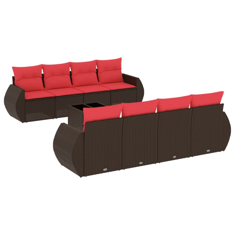 Ensemble de canapé de jardin 9 pcs avec coussins marron