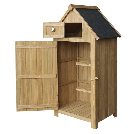 Cabane abri de jardin étroite en bois de sapin avec toit bitume 142 cm