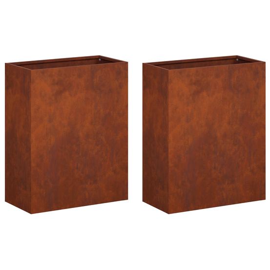Cache-pot de jardin 2 pc rouillé 40 x 20 x 50 cm acier patiné
