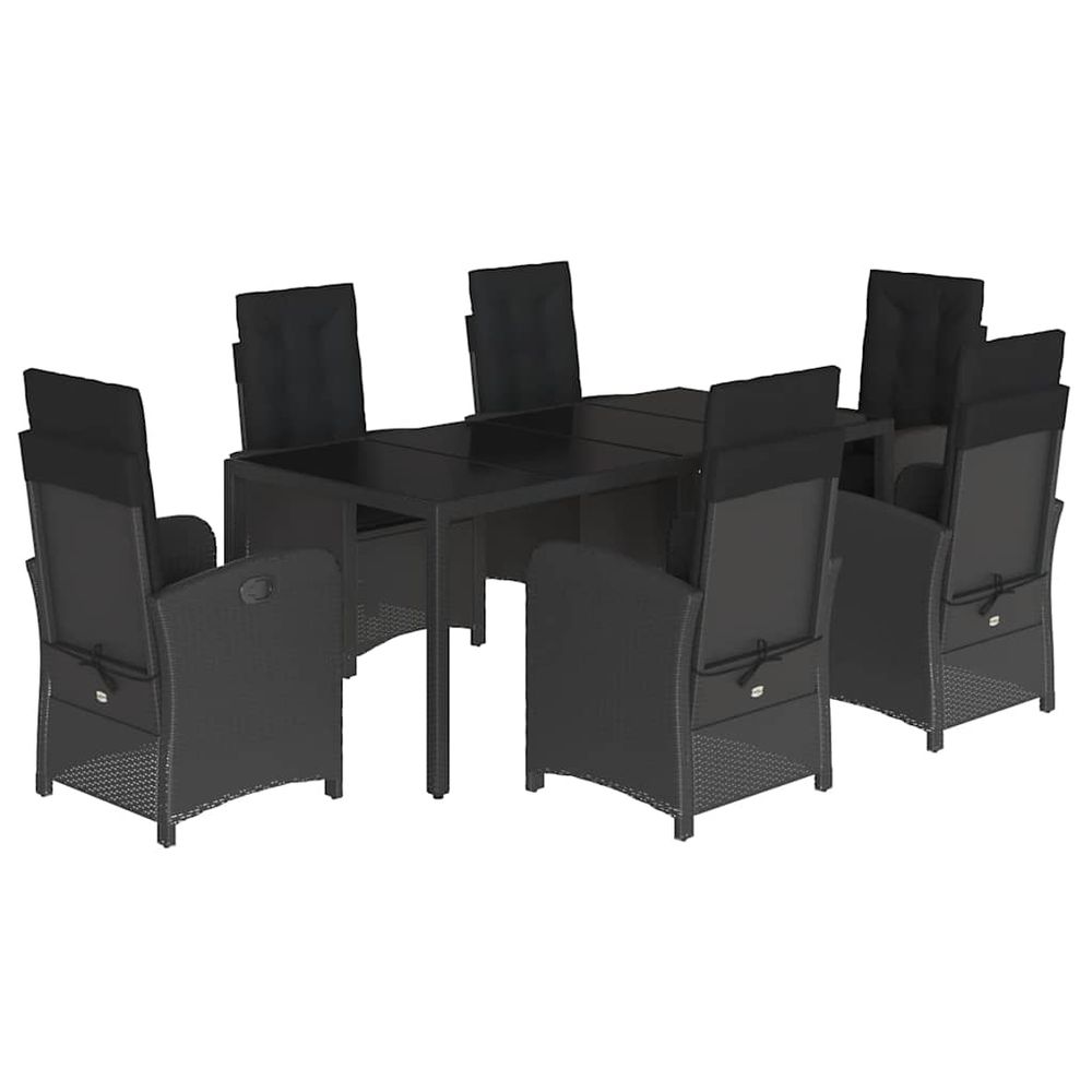 Ensemble à manger de jardin coussins 7pcs noir résine tressée