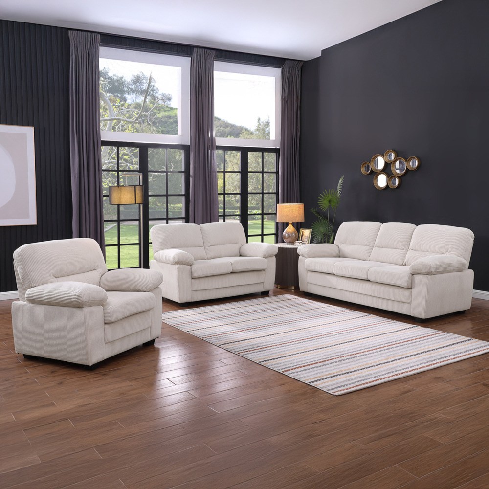 Canapé 3 places + 2 places + fauteuil en velours côtelé beige lincoln