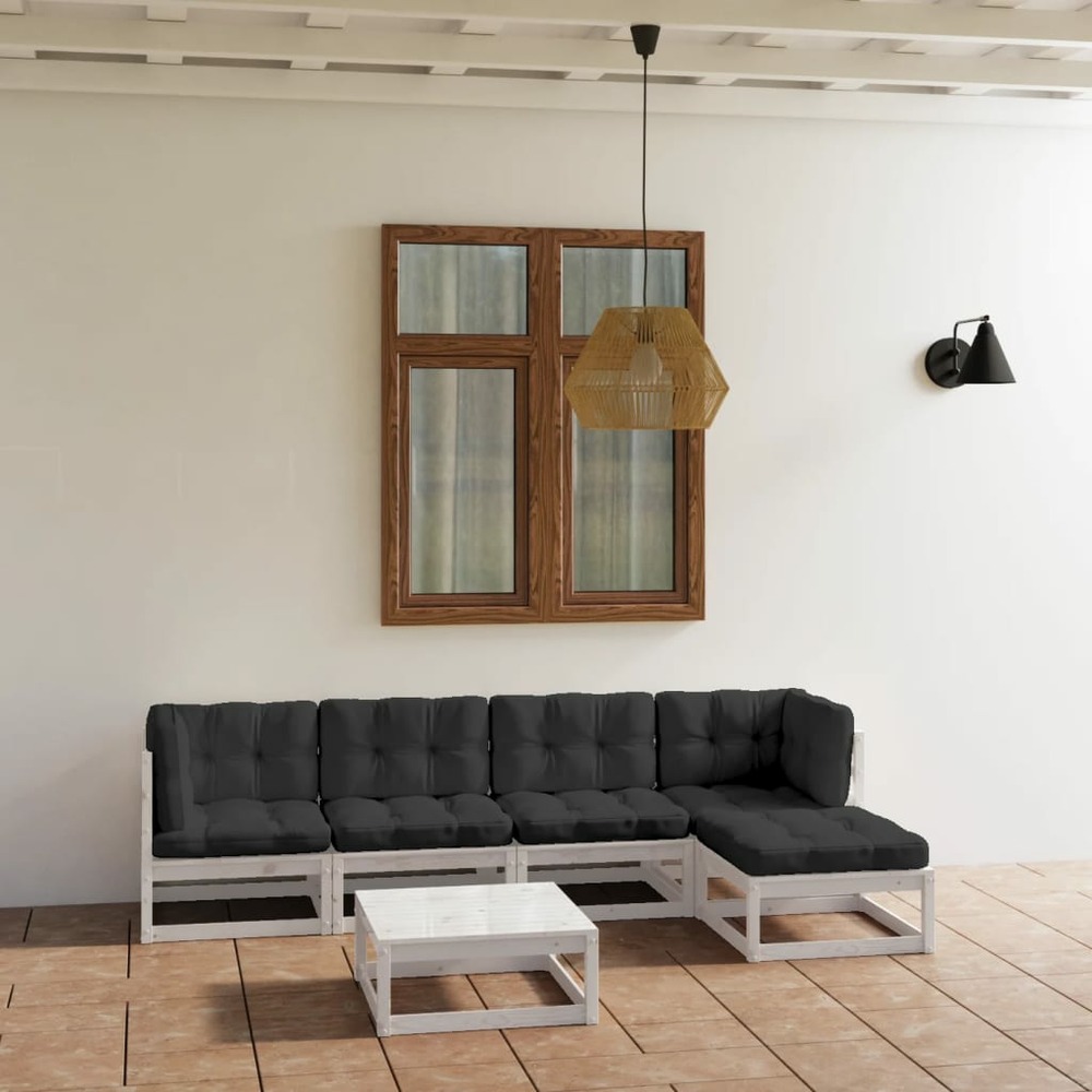 Salon de jardin 6 pcs avec coussins bois de pin massif