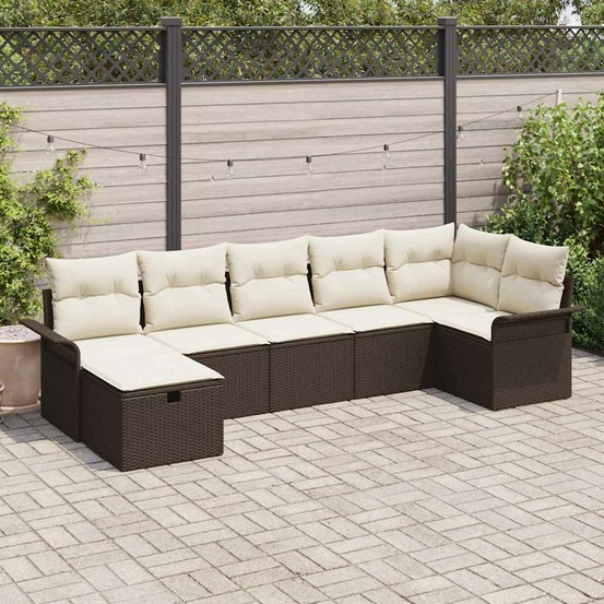 Ensemble de canapé de jardin 7 pcs marron poly rotin