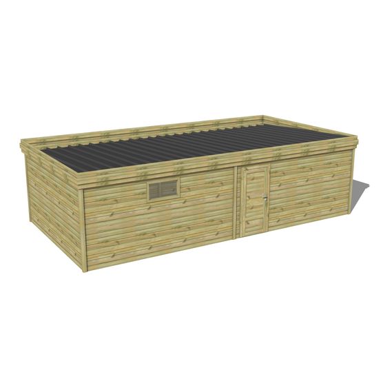 Abri de jardin bois pin traité autoclave 27mm - 8,595x4,34m / 37m2 - bac acier - abri français