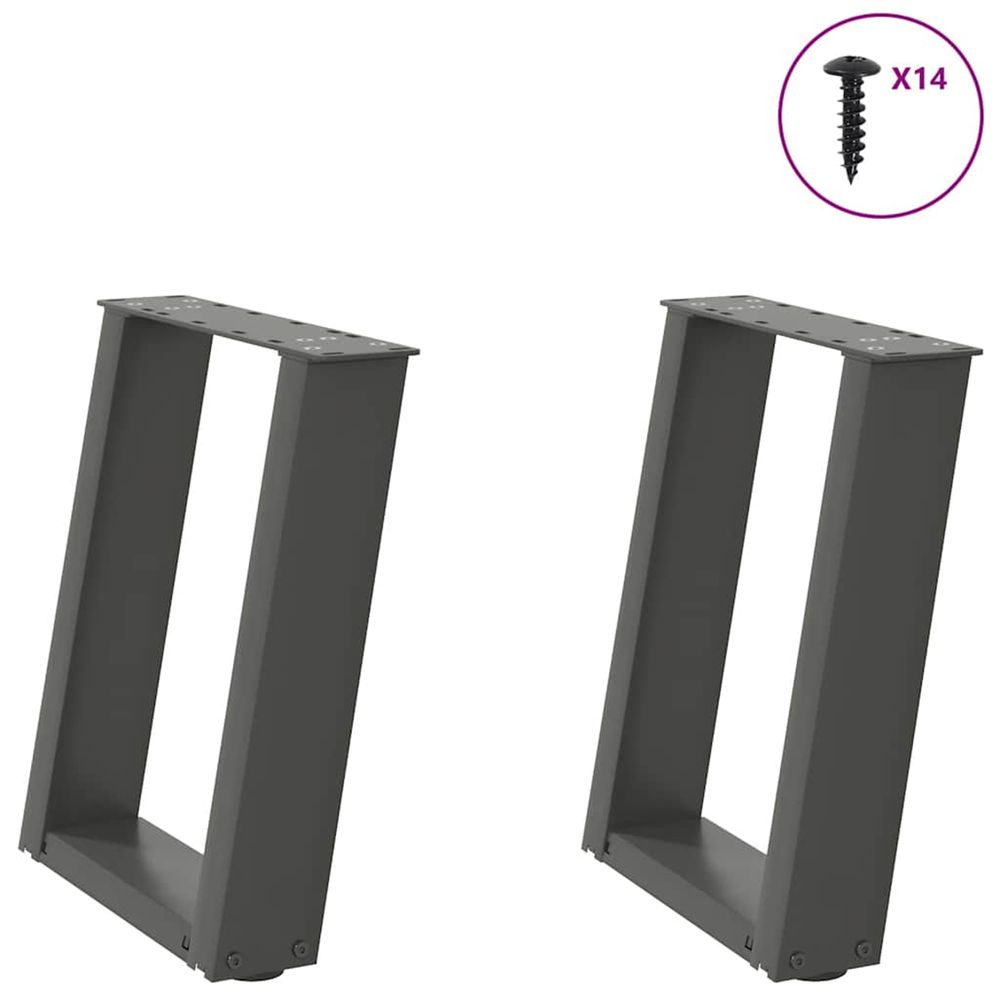 Pieds de table basse en u 2 pièces anthracite 38 x (42-43) cm acier