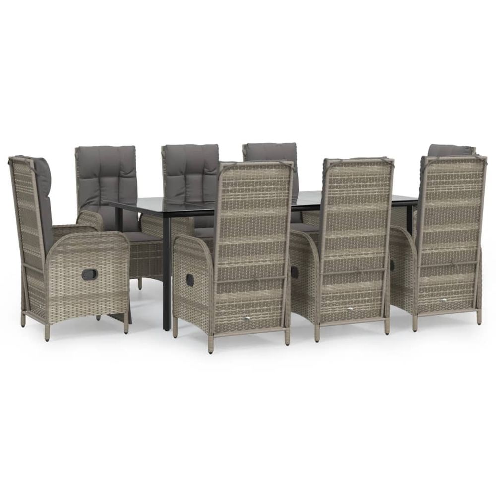 Ensemble à manger de jardin 9pcs et coussins noir et gris