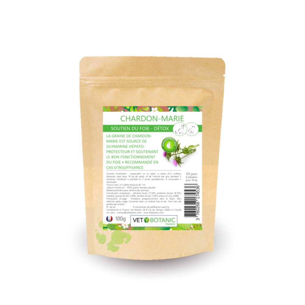 Chardon-marie graine pure en poudre - soutien du foie et détox chiens et chats