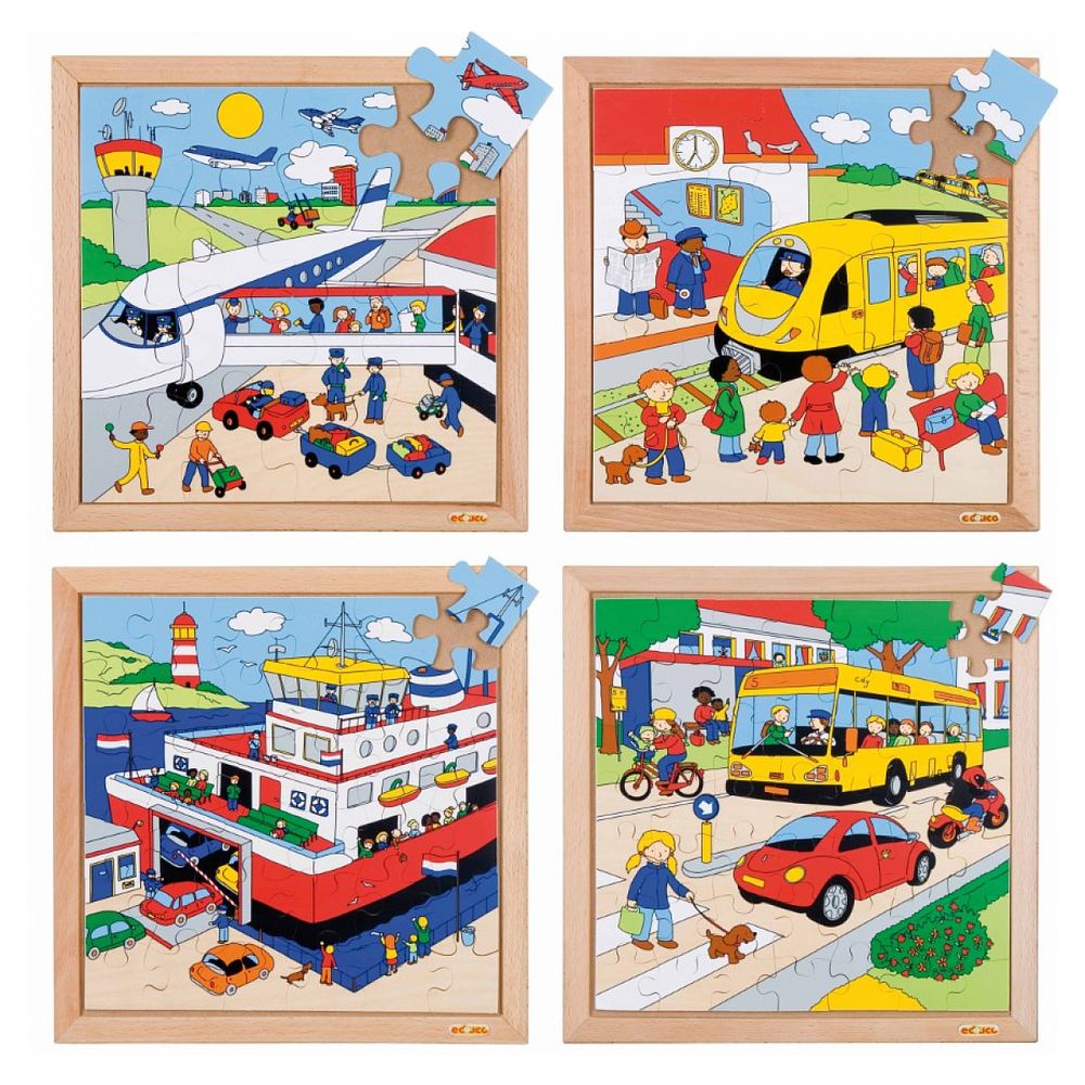 Puzzle les transports: le lot de 4 puzzles - jeu montessori
