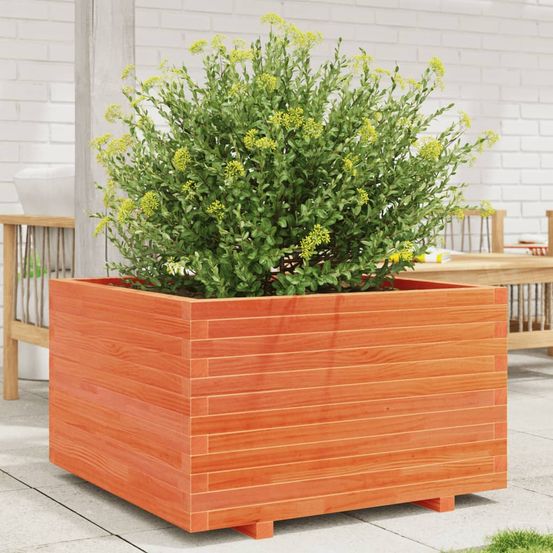 Jardinière carrée bois massif pour jardin terrasse balcon cire marron 80x80cm