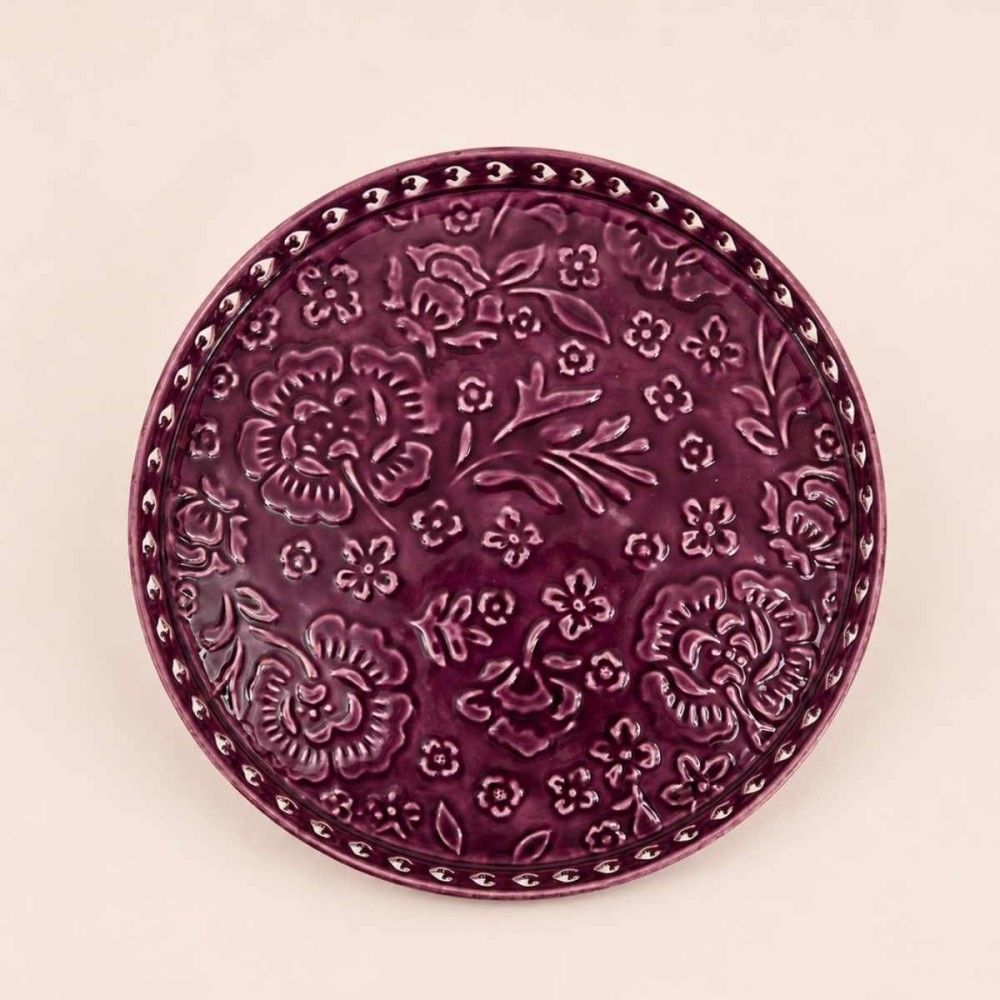 Plateau en métal avec motifs en relief violet 37cm