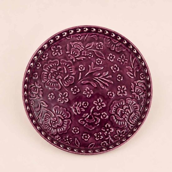 Plateau en métal avec motifs en relief violet 37cm