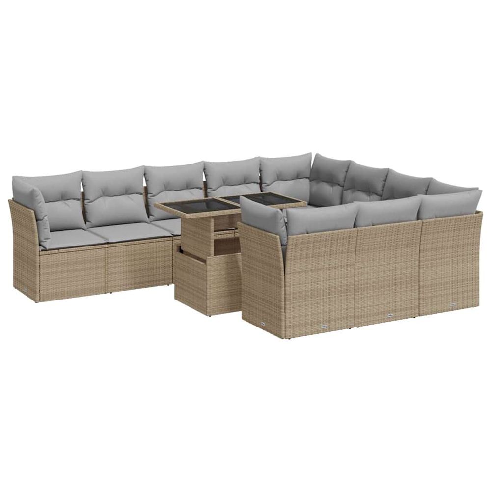 Salon de jardin 11 pcs avec coussins beige résine tressée
