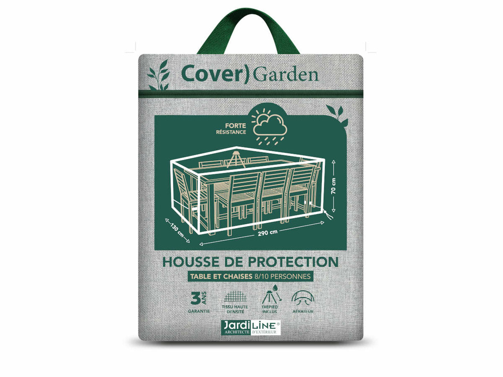 Housse de protection cover garden pour table rectangulaire 8-10 personnes + chai