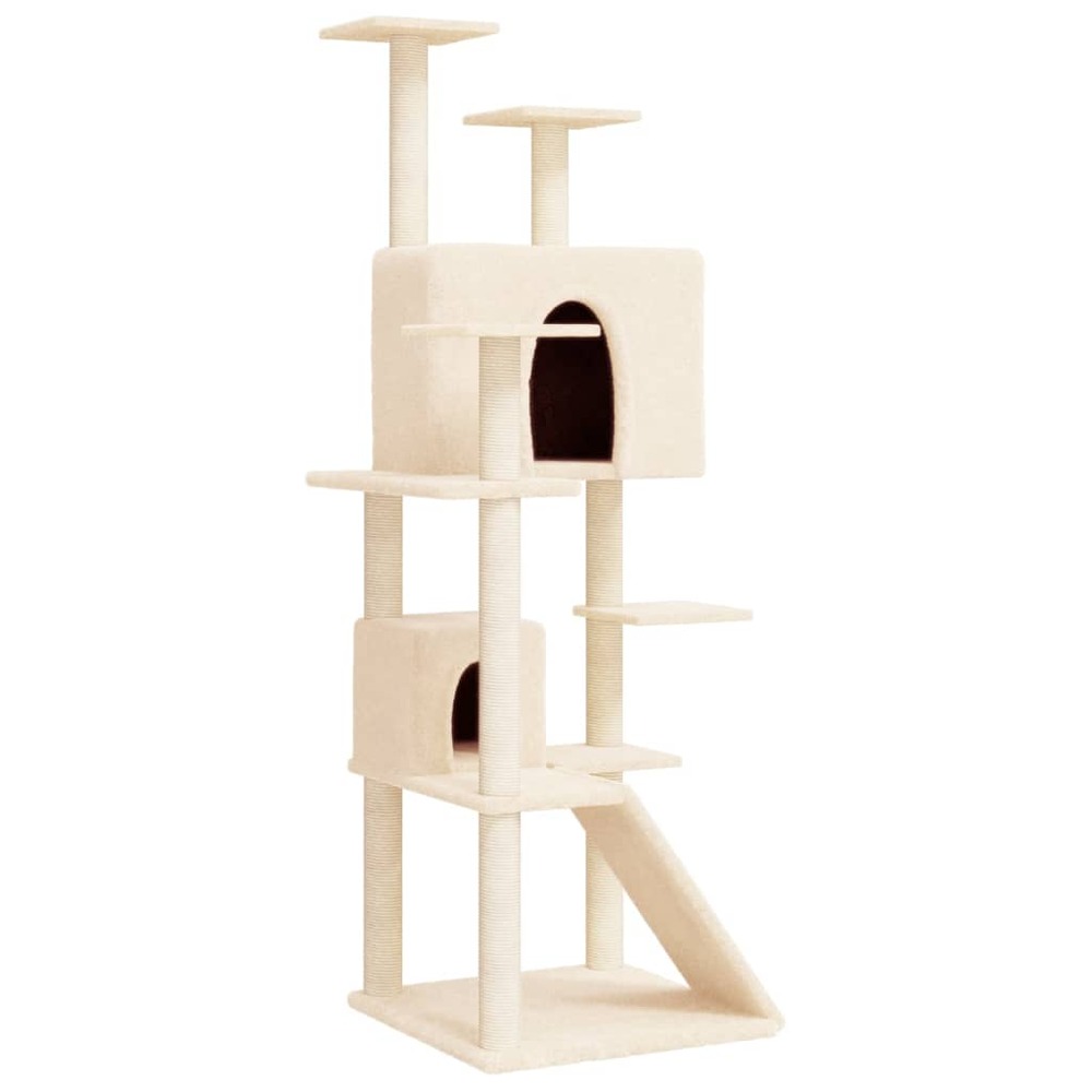 Arbre à chat meuble tour grimper jouet grattage grattoir escalade plateforme avec griffoirs en sisal 153 cm crème