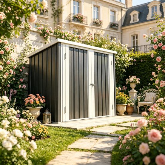 Abri de jardin acier noir et blanc 147 x 86 cm pour outils vélos et poubelles sécurisé - comfortxl outdoor living