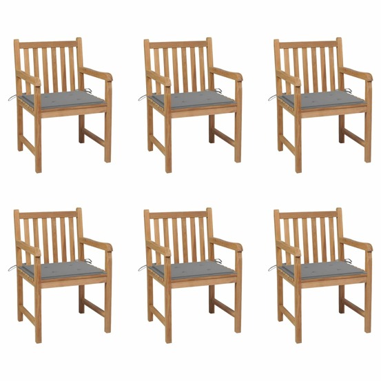 Chaises de jardin lot de 6 et coussins gris bois de teck massif