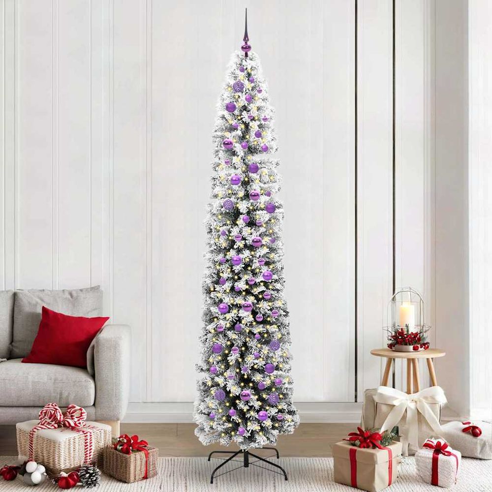 Arbre de noël artificiel 240cm pour haut plafond, kit tout inclus avec boules et led