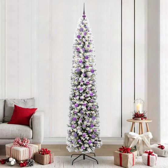 Arbre de noël artificiel 240cm pour haut plafond, kit tout inclus avec boules et led