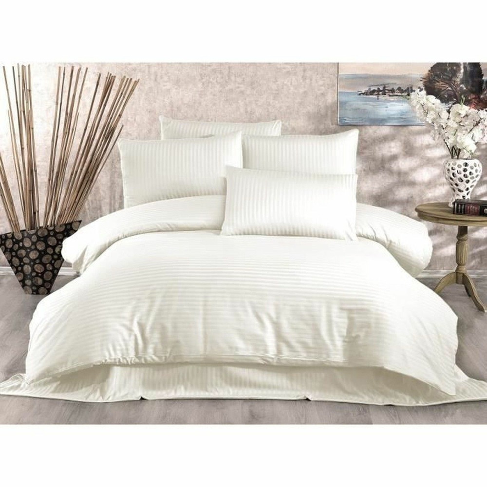 Parure de lit - housse de couette 220 x 240 + 2 taies d'oreiller 60 x 60, 80% coton- crème