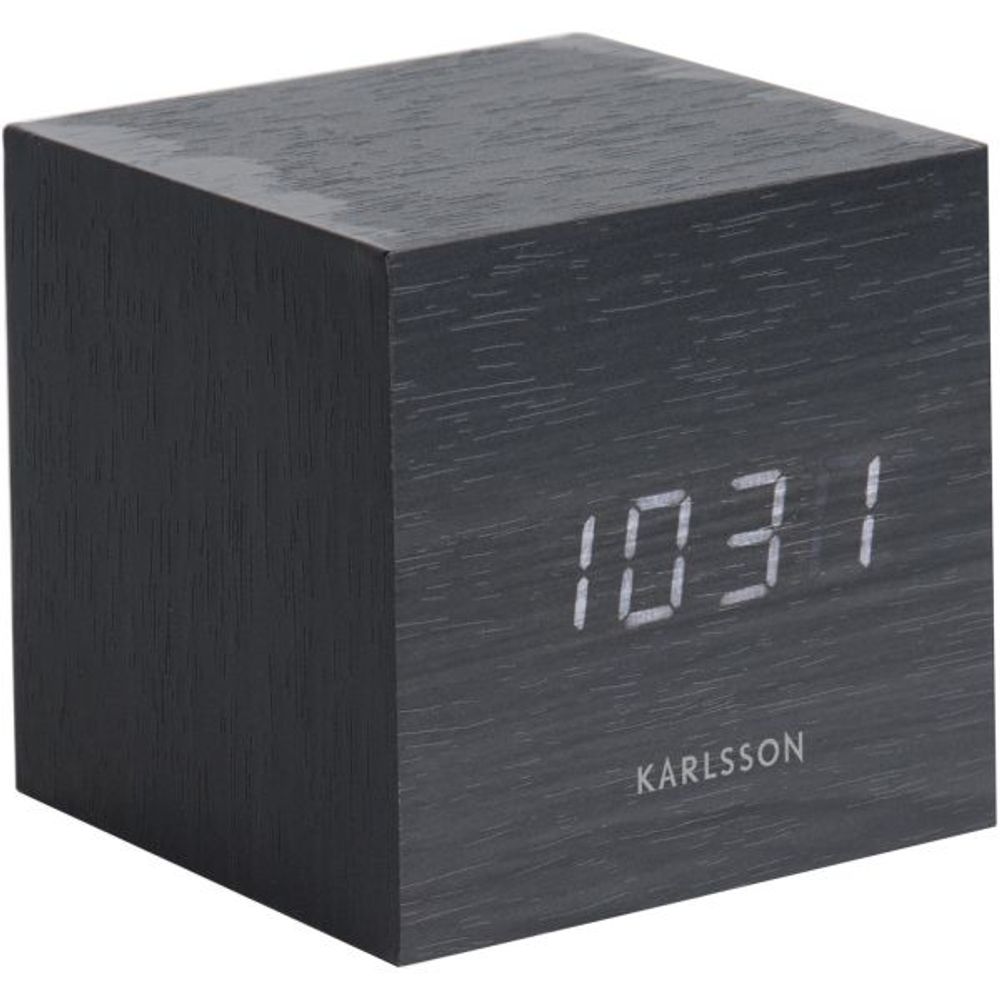 Réveil en bois carré cube noir
