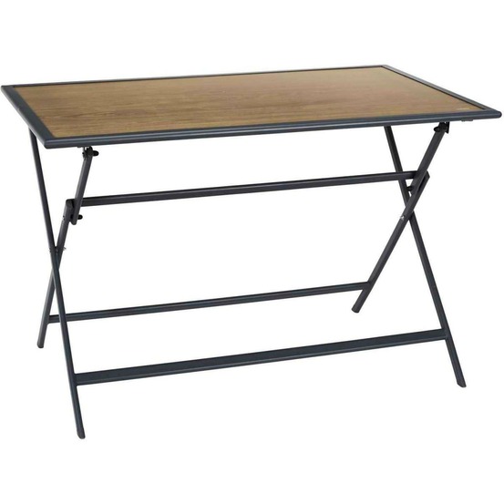Table pliable en métal anthracite et effet bois barcelone 110 x 70 cm