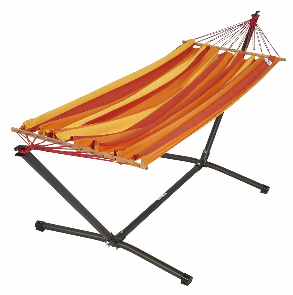 Set Hamac coloris rouge, jaune, orange + support métal - set MétaliK Graphik - certifié fsc 100% 300x140cm