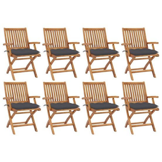 Chaises pliantes avec coussins, 8 pièces, en teck massif