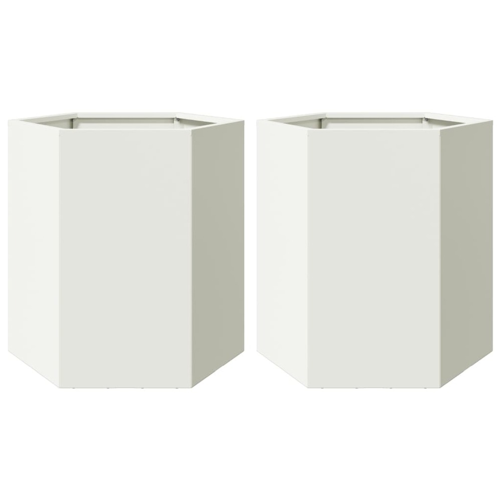 Jardinière bac lit surélevé plantes fleurs jardin terrasses lot de 2 hexagone 46 x 40 x 45 cm acier blanc