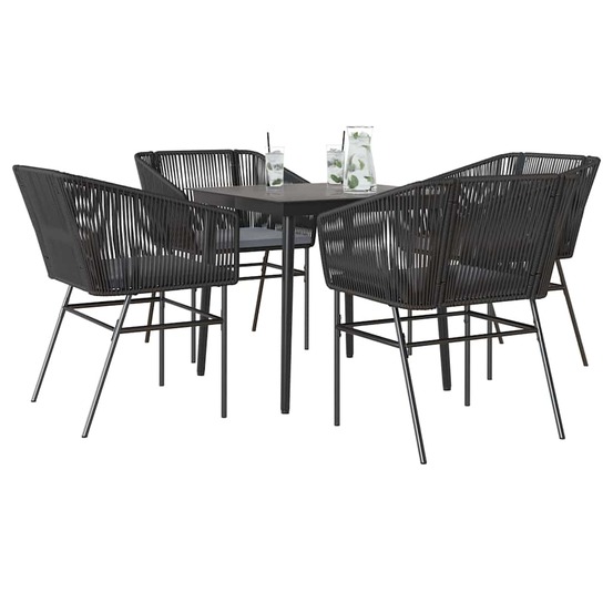 Ensemble à manger de jardin et coussins 5 pcs noir rotin verre