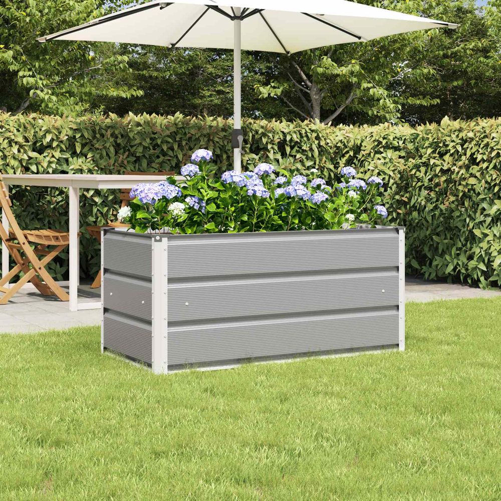 Jardinière acier galvanisé pour jardin terrasse style industriel moderne 100x50x45 cm gris clair