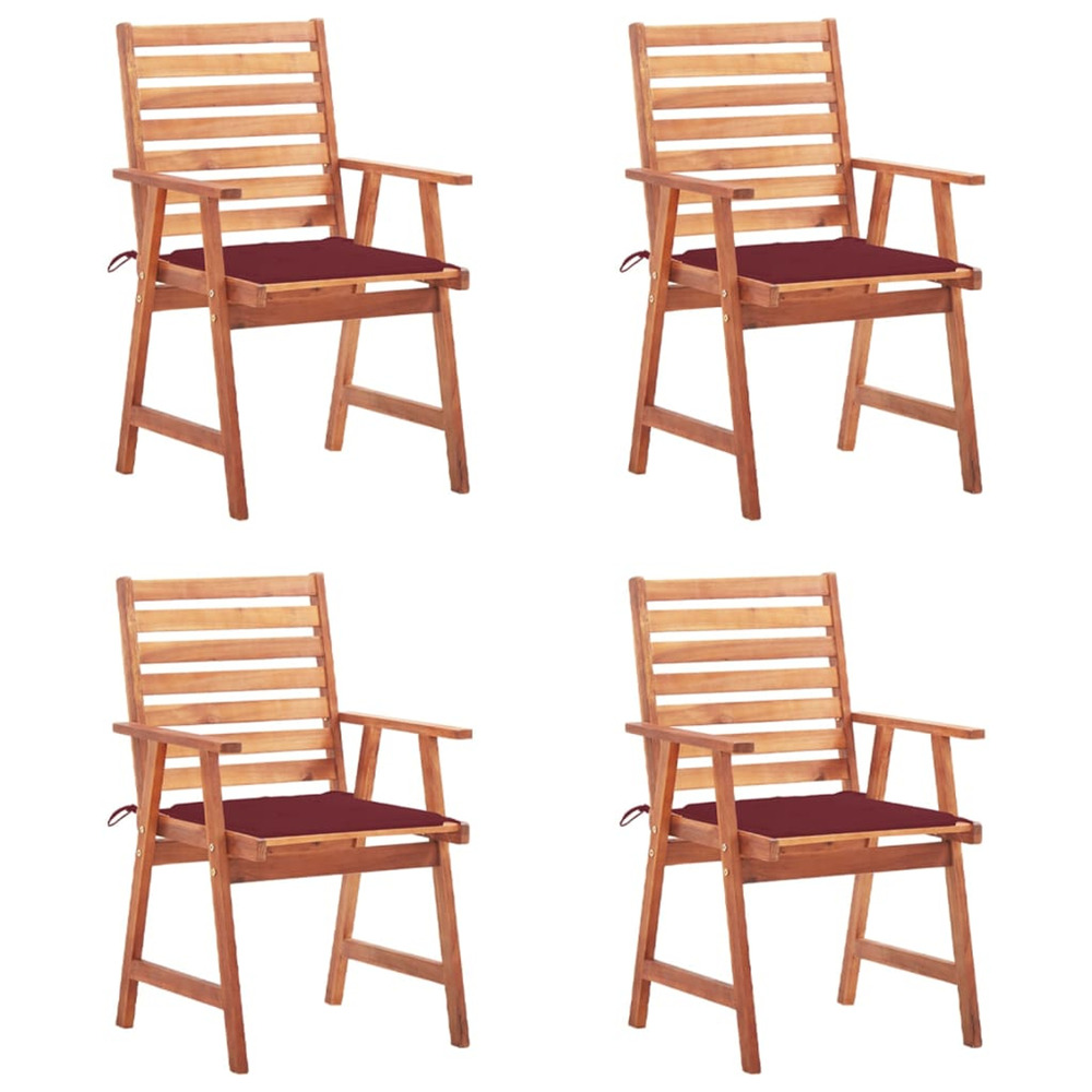 Chaises à manger d'extérieur lot de 4 et coussins acacia massif