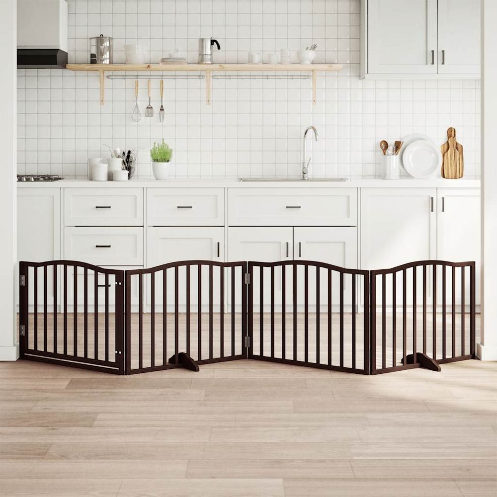 Barrière chien modulable 4 panneaux bois avec porte chêne 320cm