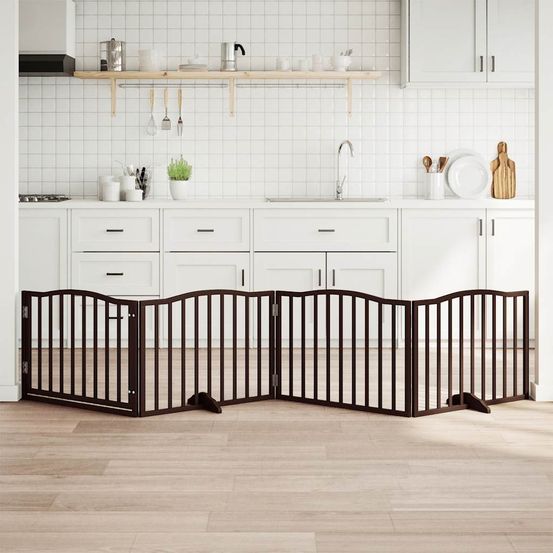 Barrière chien modulable 4 panneaux bois avec porte chêne 320cm