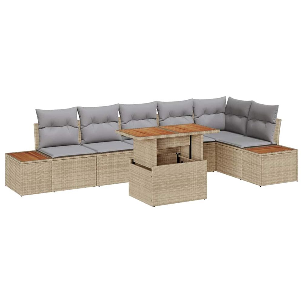 Ensemble de canapé de jardin 7 pc beige poly rotin
