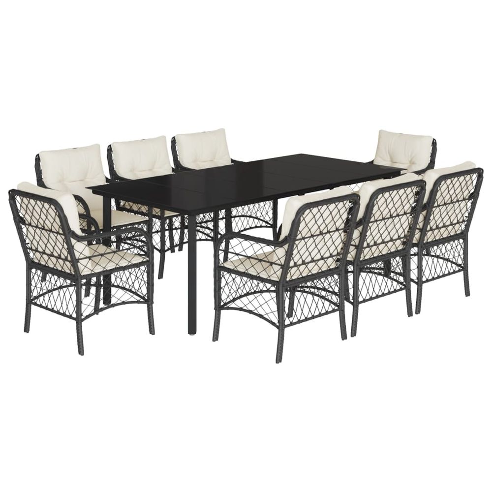 Ensemble à manger de jardin 9pcs coussins noir résine tressée