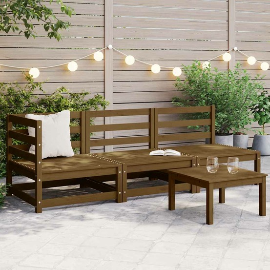 Salon de jardin 3 pcs marron miel bois de pin massif