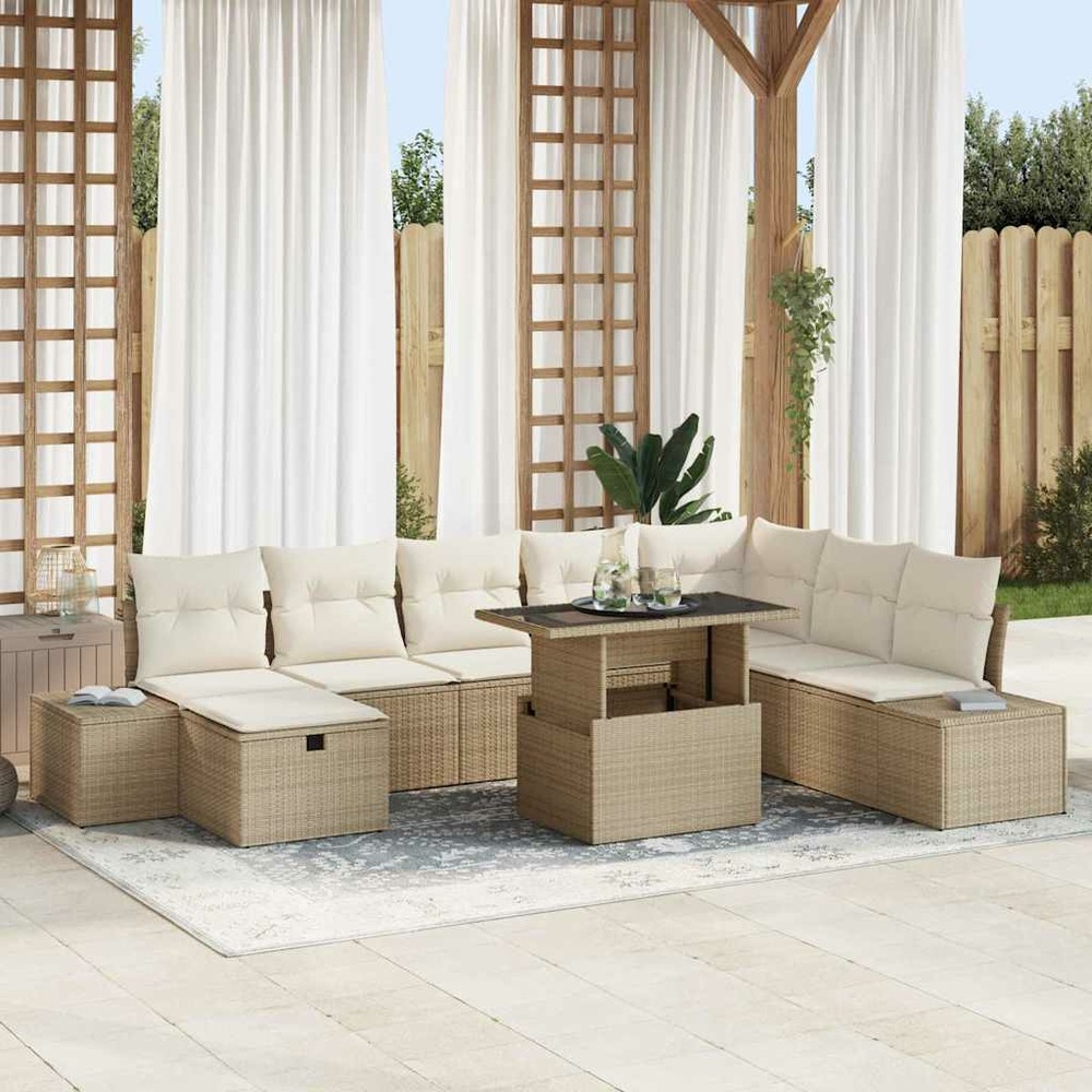 Ensemble de canapé de jardin 11 pcs beige poly rotin