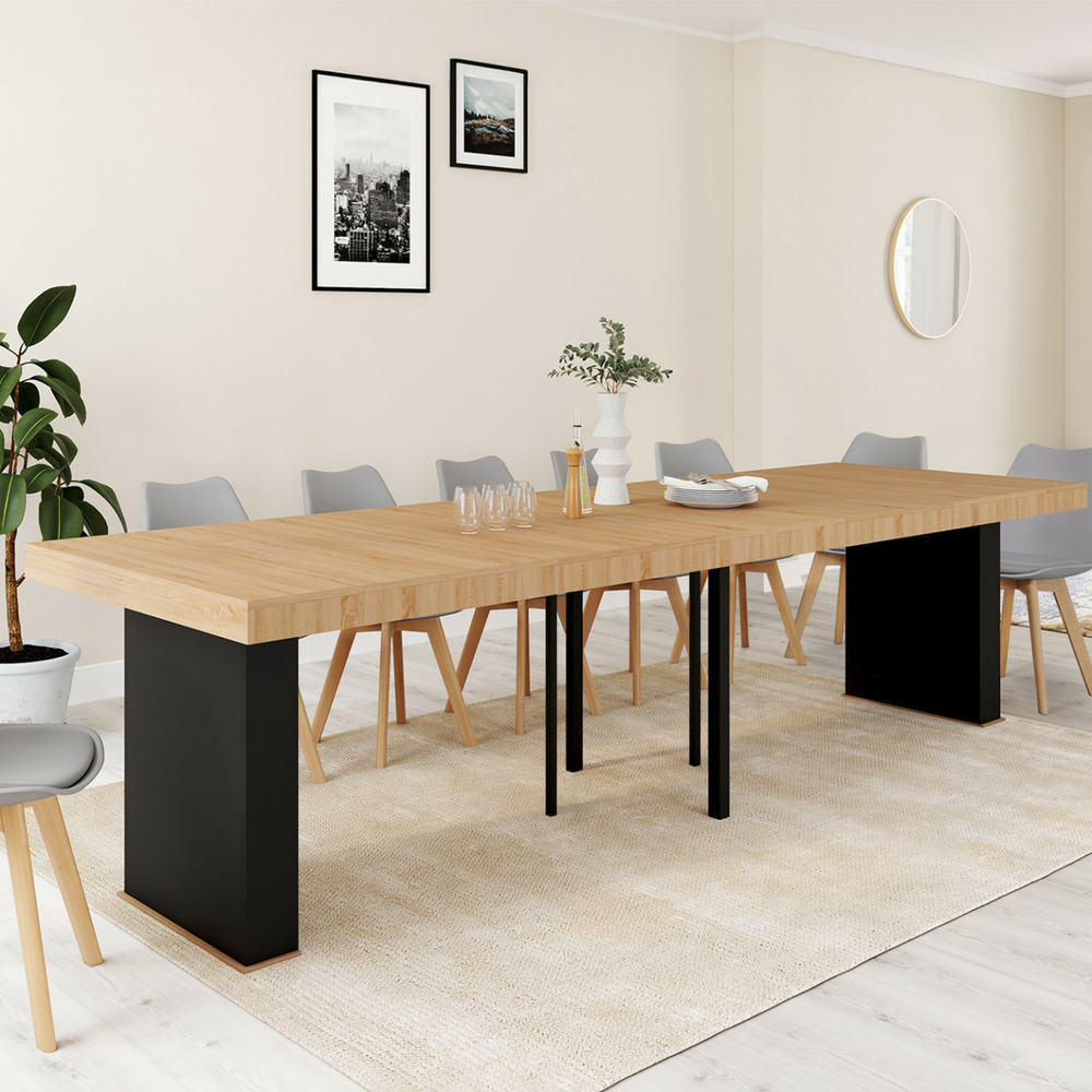 Table console extensible eden 14 personnes 300 cm bois et noir