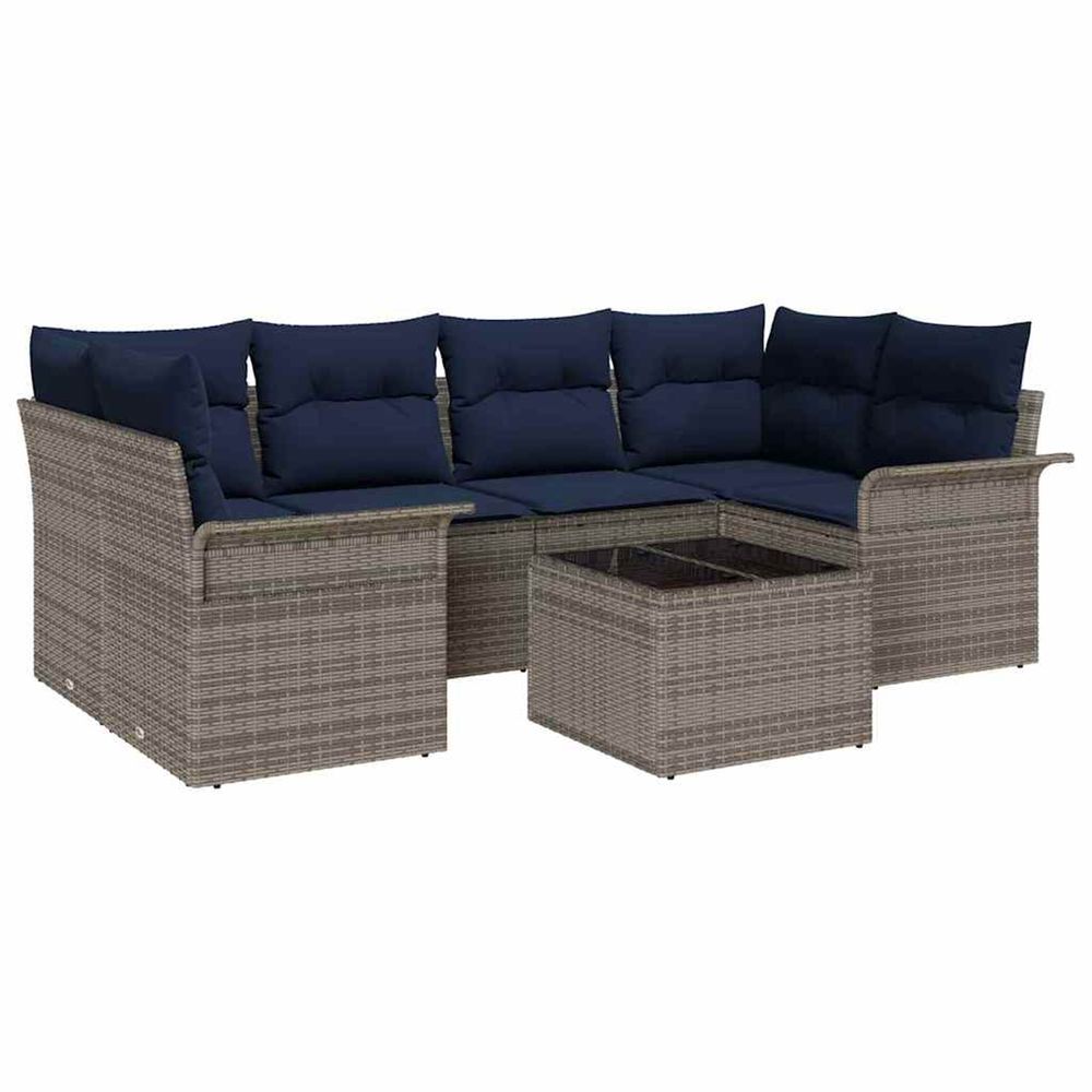 Ensemble de canapé de jardin 7 pc gris polyrotin