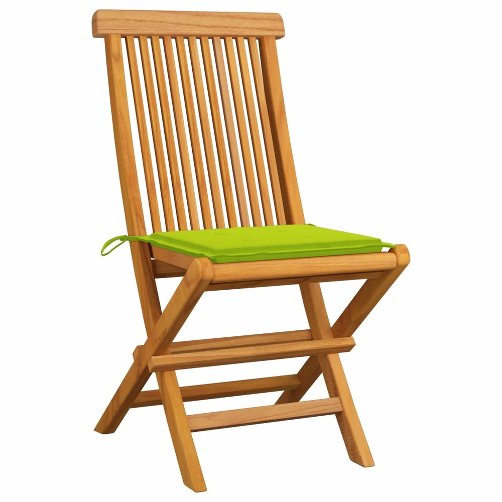 Chaises de jardin avec coussins vert vif lot de 2 bois de teck