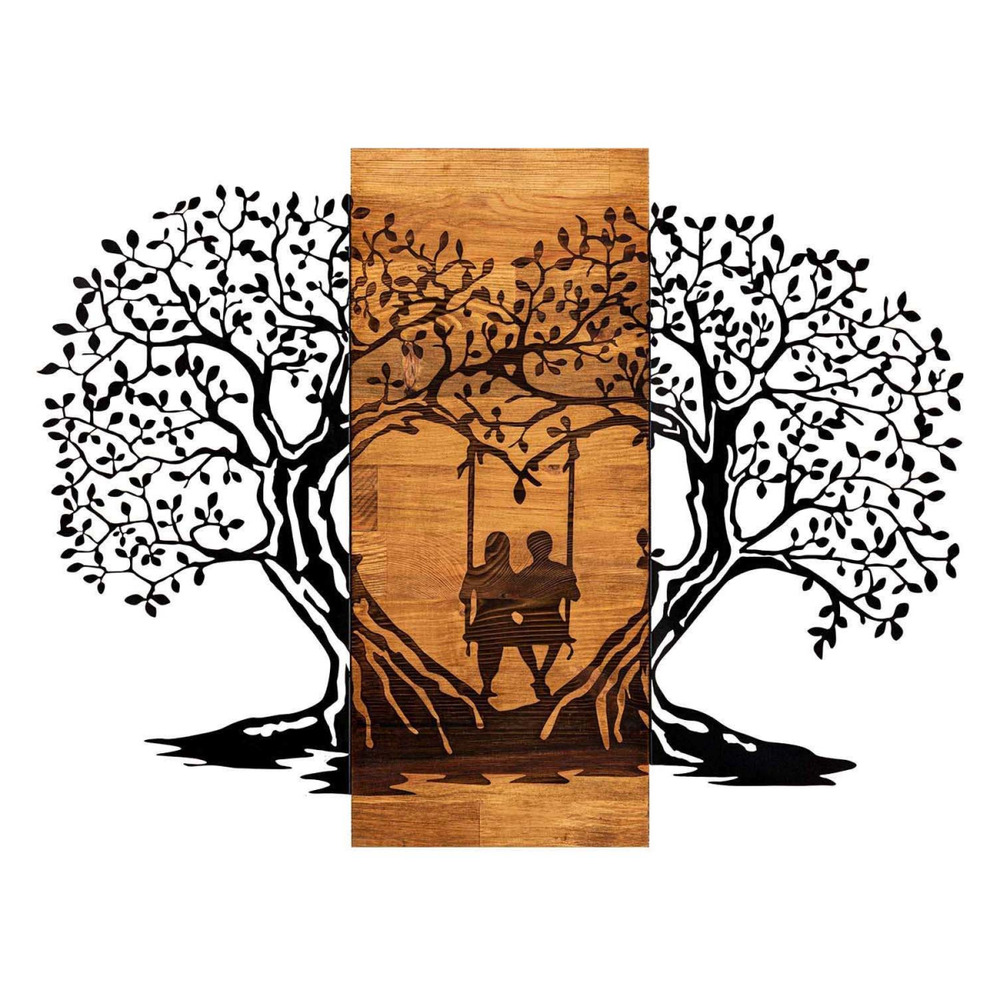 Décoration murale en métal et bois amoureux sur balançoire