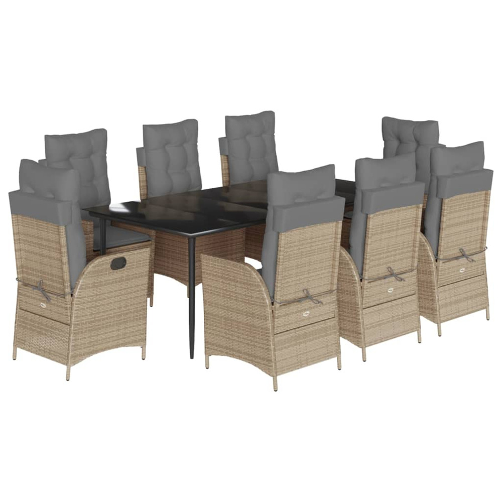 Ensemble à manger de jardin et coussins 9 pcs beige poly rotin