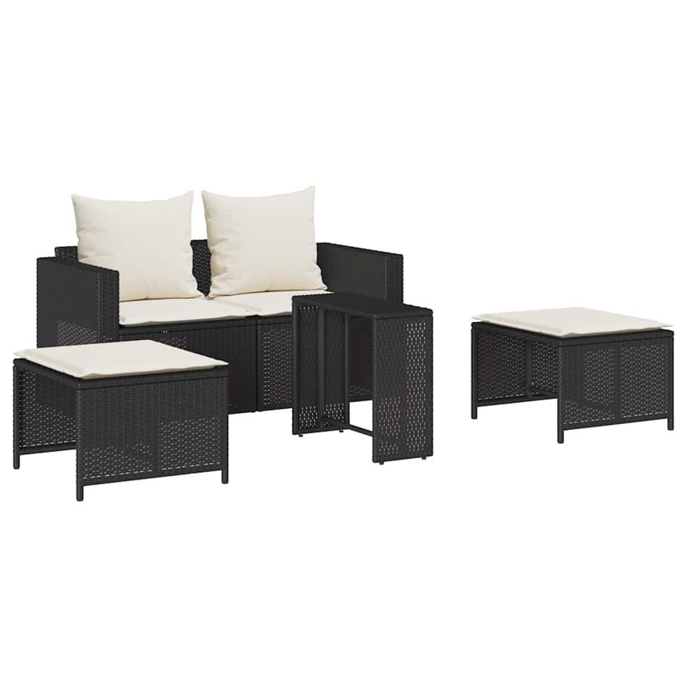 Salon de jardin 5 pcs avec coussins empilable noir polyrotin