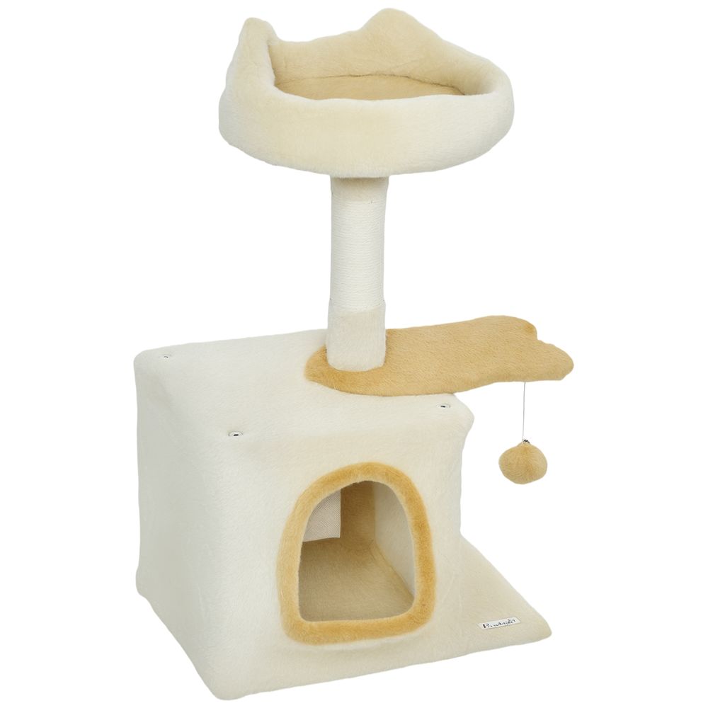 Arbre à chat panneau de particules 40x30x72 cm beige griffoir sisal niche douce