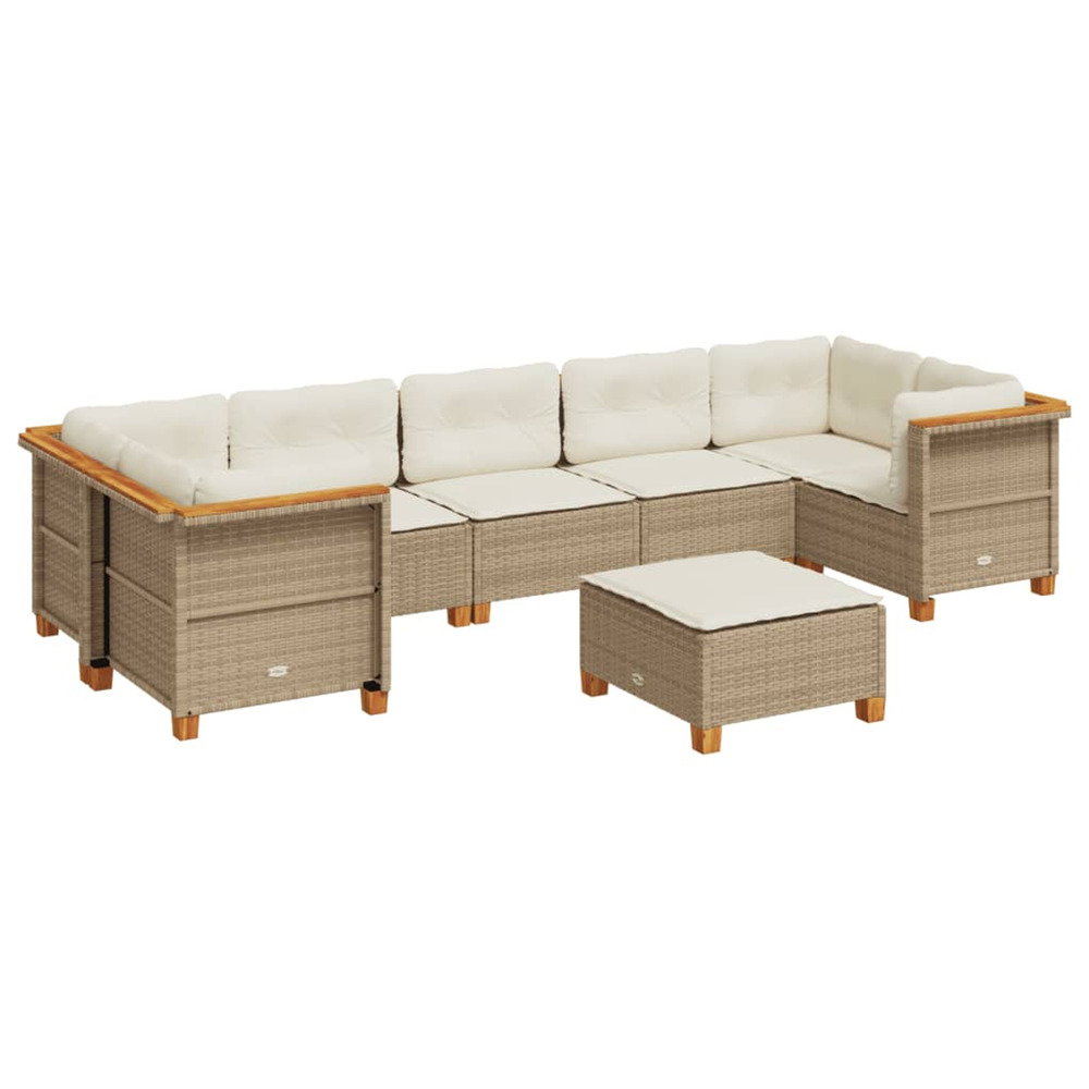 Salon de jardin avec coussins 8 pcs beige résine tressée