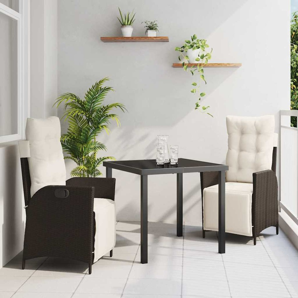 Ensemble de salle à manger pour jardin 3 pcs marron polyrotin