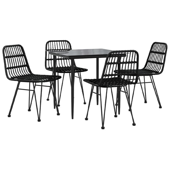 Mobilier à dîner de jardin 5 pièces noir résine tressée
